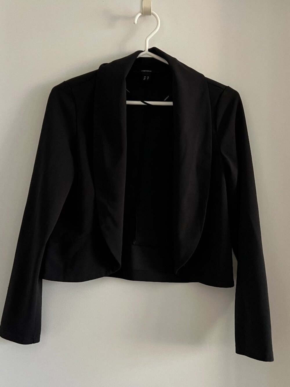 Forever 21 Cropped Open Front Blazer Black XS Lapel